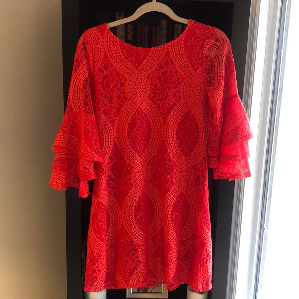 Reddish Orange Ruffled Sleeve Dress